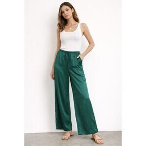 Song of Style Aimee Song Emerald Satin Wide Leg Drawstring Pant M